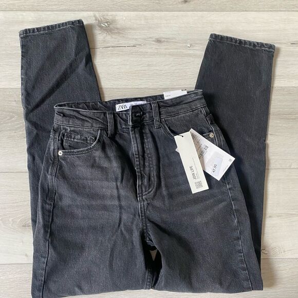 Zara High Waisted Slim Leg Ankle Length Comfort Jeans Size 2 washed black nwt - Picture 4 of 8
